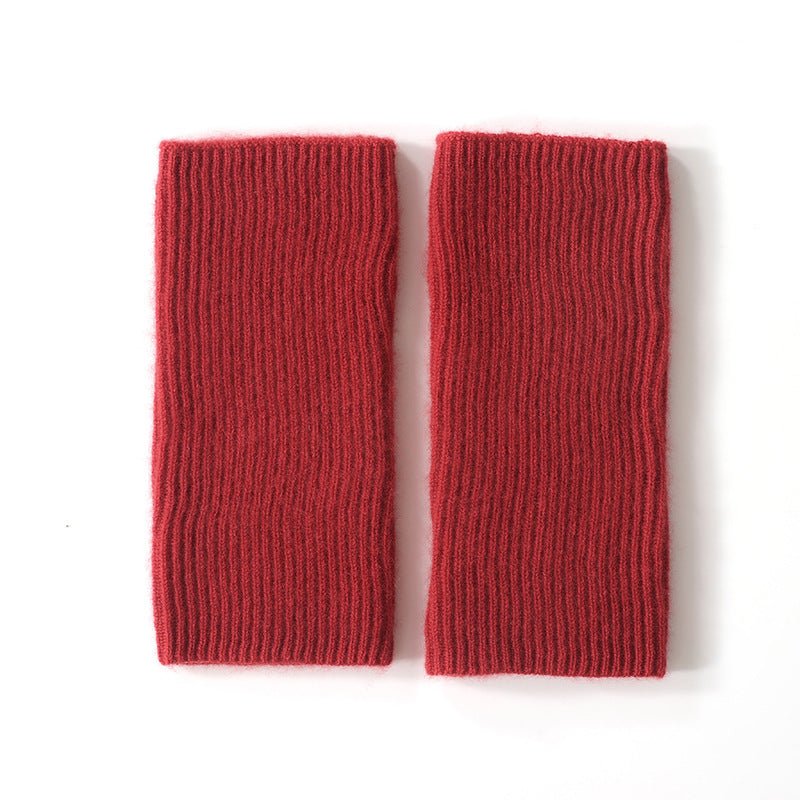 Ribbed Pure Cashmere Knit Headband Half - finger gloves Cashmere Gloves Claret M