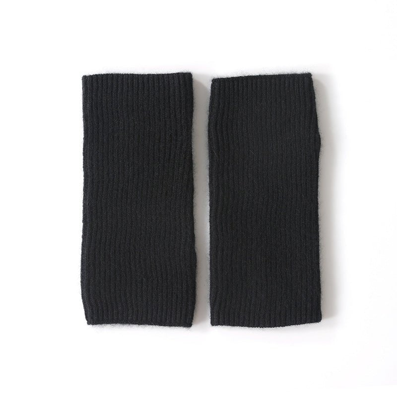 Ribbed Pure Cashmere Knit Headband Half - finger gloves Cashmere Gloves Black M
