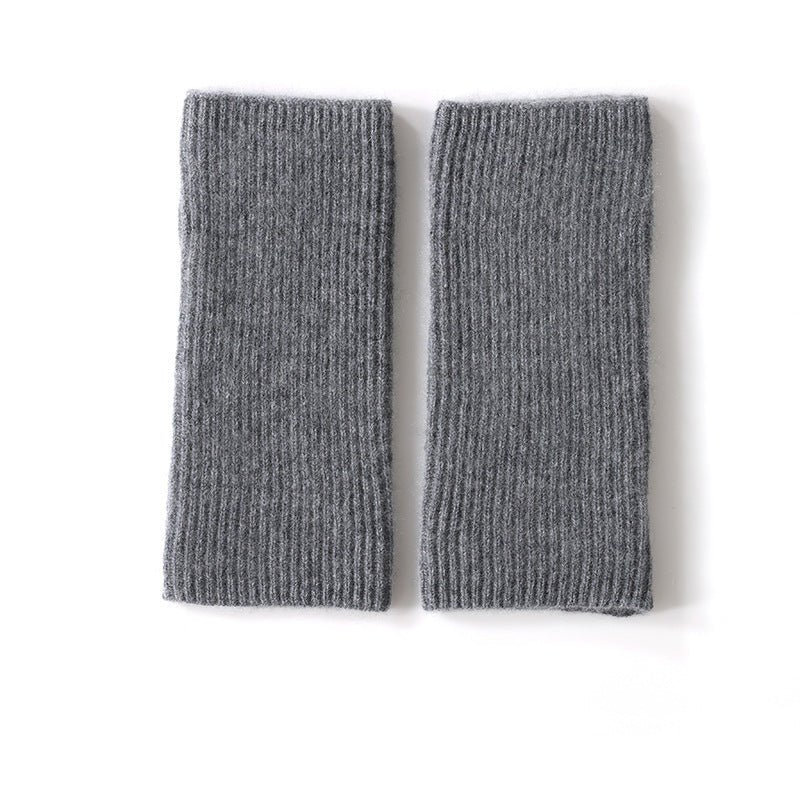 Ribbed Pure Cashmere Knit Headband Half - finger gloves Cashmere Gloves Grey M