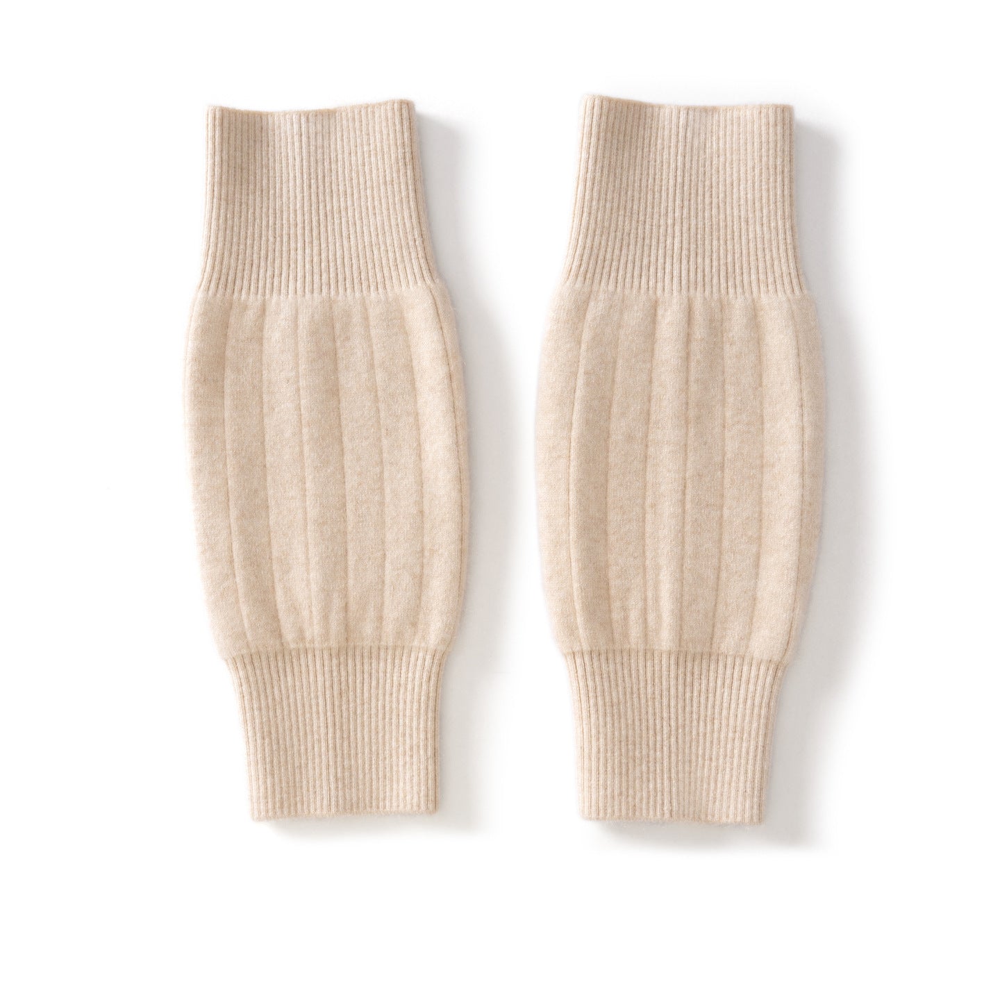 Ribbed Pure Cashmere Leg Warmers Cashmere Knee Pads Knee Warmers Beige M