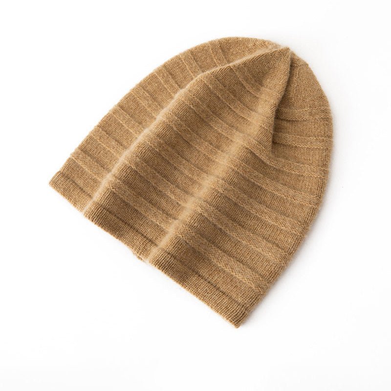 Ribbed Stripe Cashmere Knit Beanie Cashmere Slouchy Beanie Cashmere Winter Hat Camel M