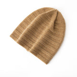 Ribbed Stripe Cashmere Knit Beanie Cashmere Slouchy Beanie Cashmere Winter Hat Camel M