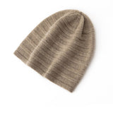 Ribbed Stripe Cashmere Knit Beanie Cashmere Slouchy Beanie Cashmere Winter Hat Taupe M