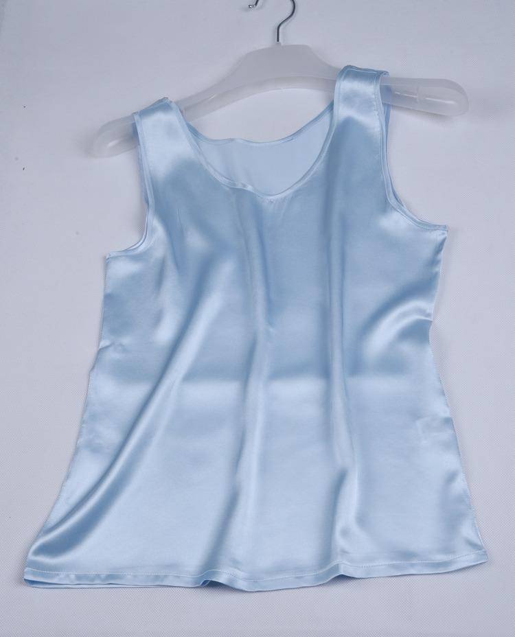 Round Neck Mulberry Silk Tank Top For Women Beige M