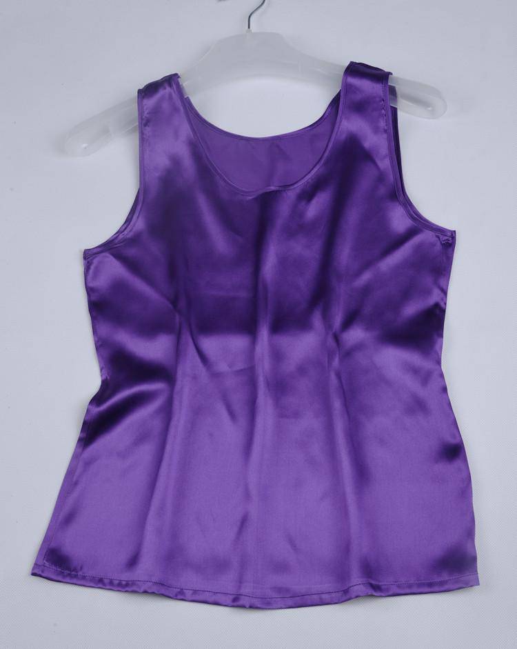 Round Neck Mulberry Silk Tank Top For Women Beige M