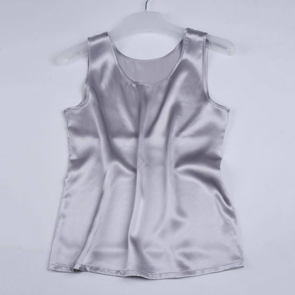 Round Neck Mulberry Silk Tank Top For Women Beige M