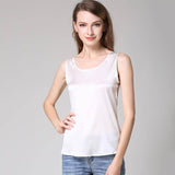 Round Neck Mulberry Silk Tank Top For Women Beige M