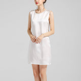 Round Neck Silk Dress Sleeveless Wedding Guest Party Dresses Claret XS