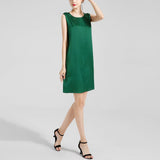 Round Neck Silk Dress Sleeveless Wedding Guest Party Dresses Green XS