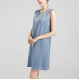 Round Neck Silk Dress Sleeveless Wedding Guest Party Dresses Claret XS