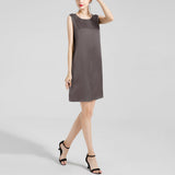 Round Neck Silk Dress Sleeveless Wedding Guest Party Dresses Claret XS