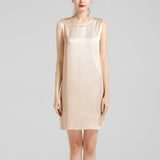 Round Neck Silk Dress Sleeveless Wedding Guest Party Dresses Champagne XS