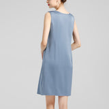 Round Neck Silk Dress Sleeveless Wedding Guest Party Dresses Claret XS