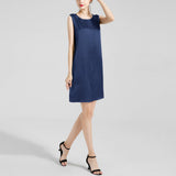 Round Neck Silk Dress Sleeveless Wedding Guest Party Dresses Claret XS