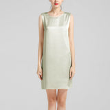 Round Neck Silk Dress Sleeveless Wedding Guest Party Dresses Claret XS