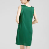 Round Neck Silk Dress Sleeveless Wedding Guest Party Dresses Green XS