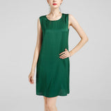 Round Neck Silk Dress Sleeveless Wedding Guest Party Dresses Green XS
