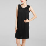 Round Neck Silk Dress Sleeveless Wedding Guest Party Dresses Black XS