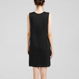 Round Neck Silk Dress Sleeveless Wedding Guest Party Dresses Black XS