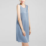Round Neck Silk Dress Sleeveless Wedding Guest Party Dresses Claret XS