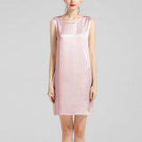 Round Neck Silk Dress Sleeveless Wedding Guest Party Dresses Claret XS