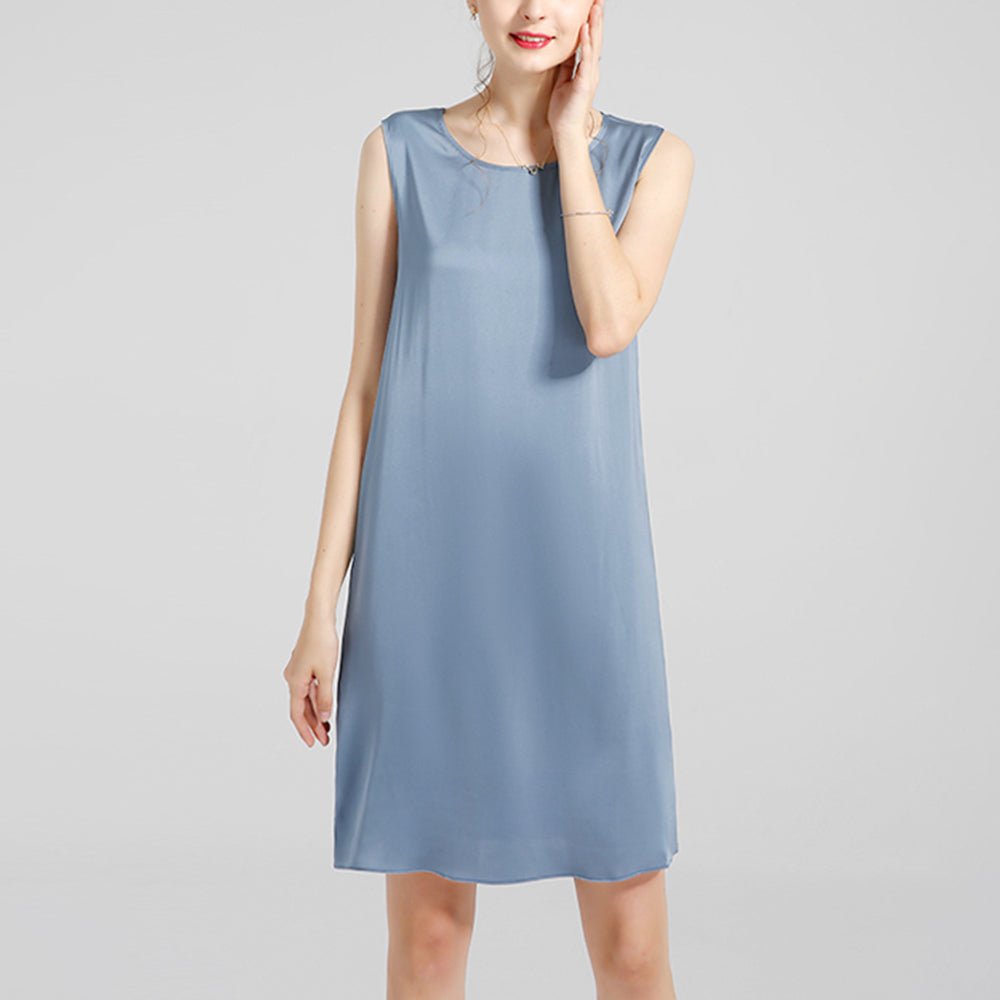 Round Neck Silk Dress Sleeveless Wedding Guest Party Dresses Claret XS