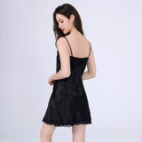 Womens Sexy V Neck Silk Nightgown Lace Trim Silk Night Gown Black XS