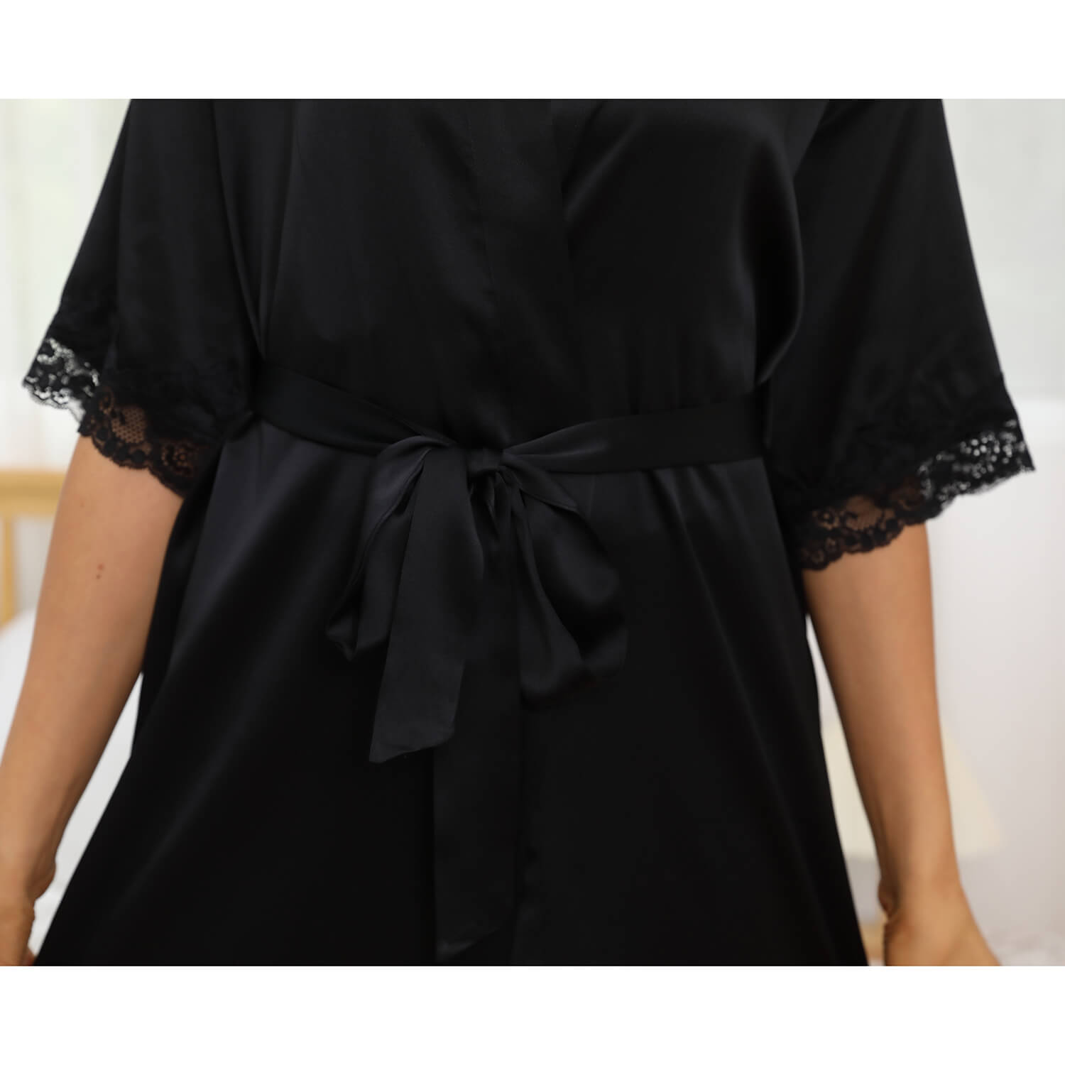 Womens Silk Robes 100% Sexy Lace Silk Kimono Robe Black XS