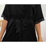 Womens Silk Robes 100% Sexy Lace Silk Kimono Robe Black XS
