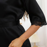 Womens Silk Robes 100% Sexy Lace Silk Kimono Robe Black XS