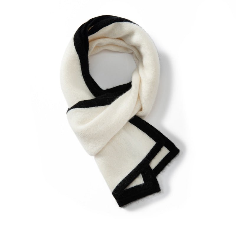 Short Ribbed Cashmere Winter Wrap For Kids And Women Colorblock Scarf Ivory M