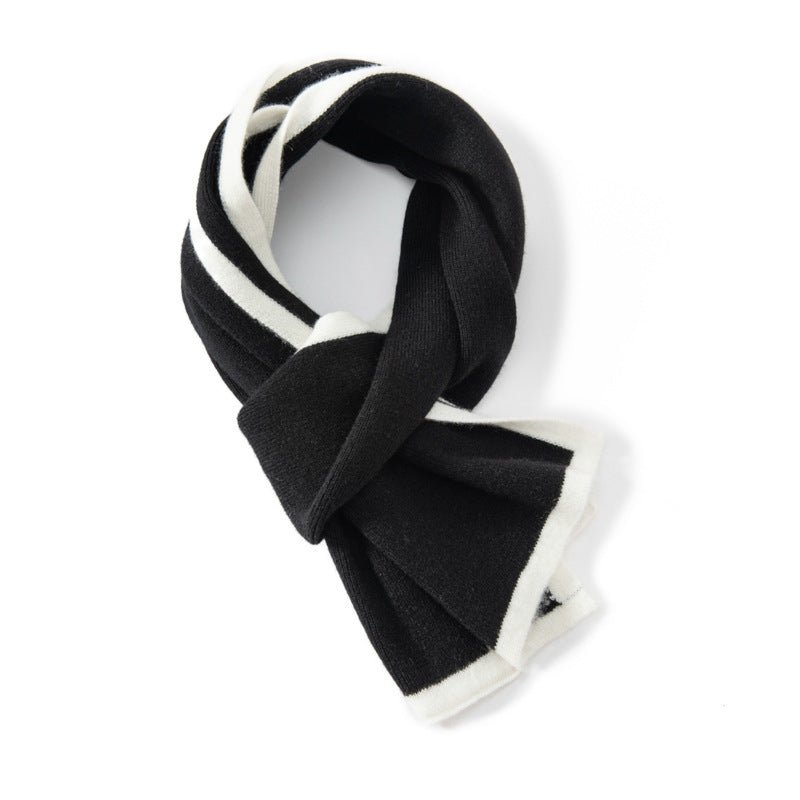 Short Ribbed Cashmere Winter Wrap For Kids And Women Colorblock Scarf Black M