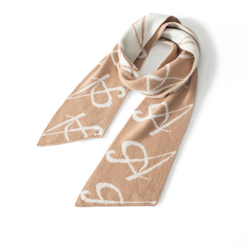 Short Cashmere Scarf Artistic Cashmere Scarf With Abstract Pattern Camel M