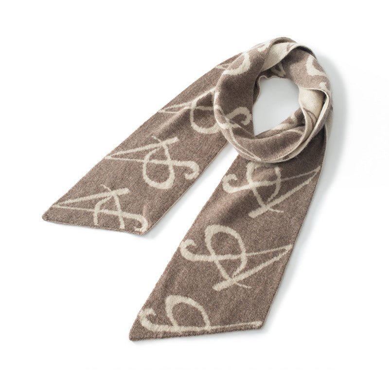 Short Cashmere Scarf Artistic Cashmere Scarf With Abstract Pattern Taupe M