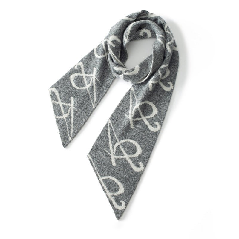 Short Cashmere Scarf Artistic Cashmere Scarf With Abstract Pattern Gray M