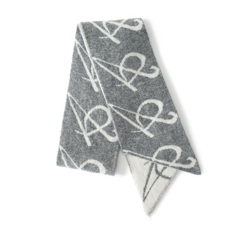 Short Cashmere Scarf Artistic Cashmere Scarf With Abstract Pattern Gray M