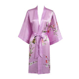 Short Silk Kimono Robe Cherry Blossom Silk Dressing Gown Pink One size fits most