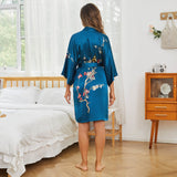 Short Silk Kimono Robe Cherry Blossom Silk Dressing Gown Purple One size fits most