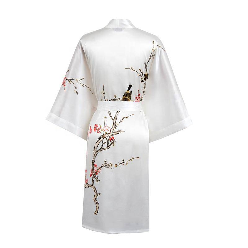Short Silk Kimono Robe Cherry Blossom Silk Dressing Gown White One size fits most