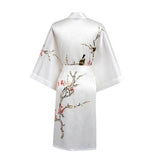 Short Silk Kimono Robe Cherry Blossom Silk Dressing Gown White One size fits most