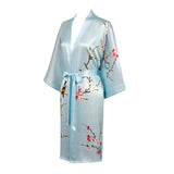 Short Silk Kimono Robe Cherry Blossom Silk Dressing Gown Light Blue One size fits most