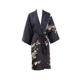 Short Silk Kimono Robe Cherry Blossom Silk Dressing Gown Black One size fits most