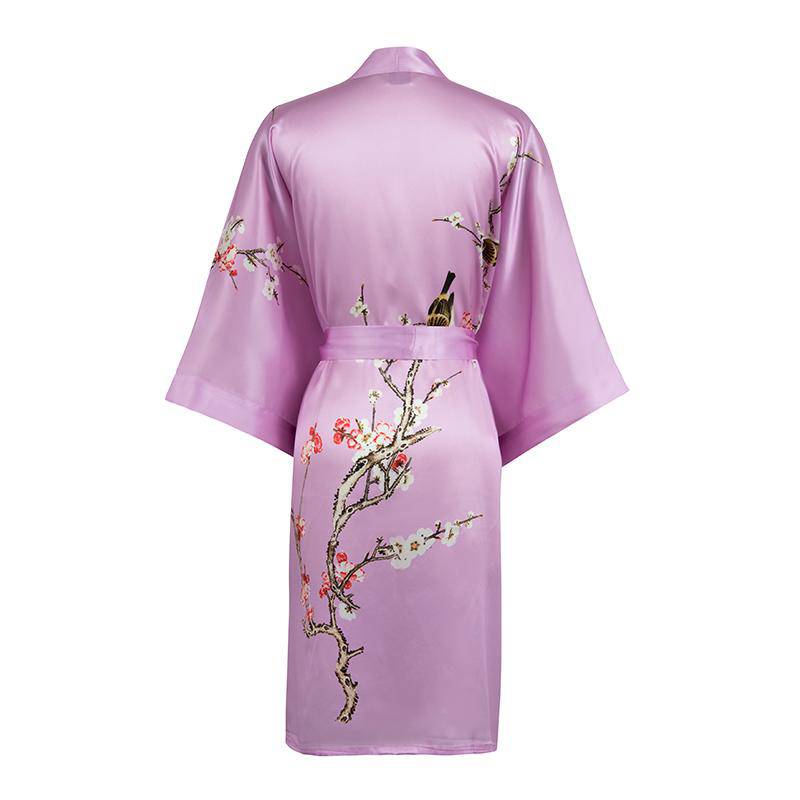 Short Silk Kimono Robe Cherry Blossom Silk Dressing Gown Pink One size fits most