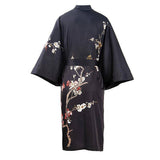 Short Silk Kimono Robe Cherry Blossom Silk Dressing Gown Black One size fits most