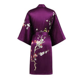 Short Silk Kimono Robe Cherry Blossom Silk Dressing Gown Purple One size fits most