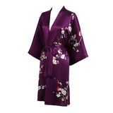 Short Silk Kimono Robe Cherry Blossom Silk Dressing Gown Purple One size fits most