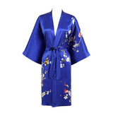 Short Silk Kimono Robe Cherry Blossom Silk Dressing Gown Blue One size fits most
