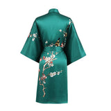 Short Silk Kimono Robe Cherry Blossom Silk Dressing Gown Green One size fits most