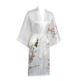Short Silk Kimono Robe Cherry Blossom Silk Dressing Gown White One size fits most