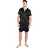 Mens Silk Pajamas Button Down Mens Silk Pajama Set Silk Shorts Set Black S